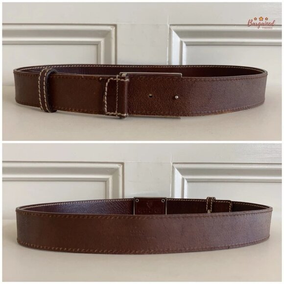 Authentic Gucci Brown Leather Crest Logo Plaque Men's Buckle Belt Size 90/36 - Picture 6 of 13